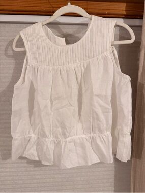 Sleeveless White Pintuck Yoke Blouse